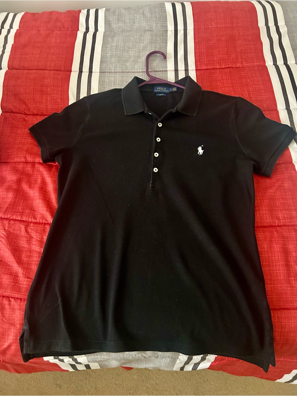 Women Polo by Ralph Lauren Black Short-Sleeve Polo Slim Fit with White Pony